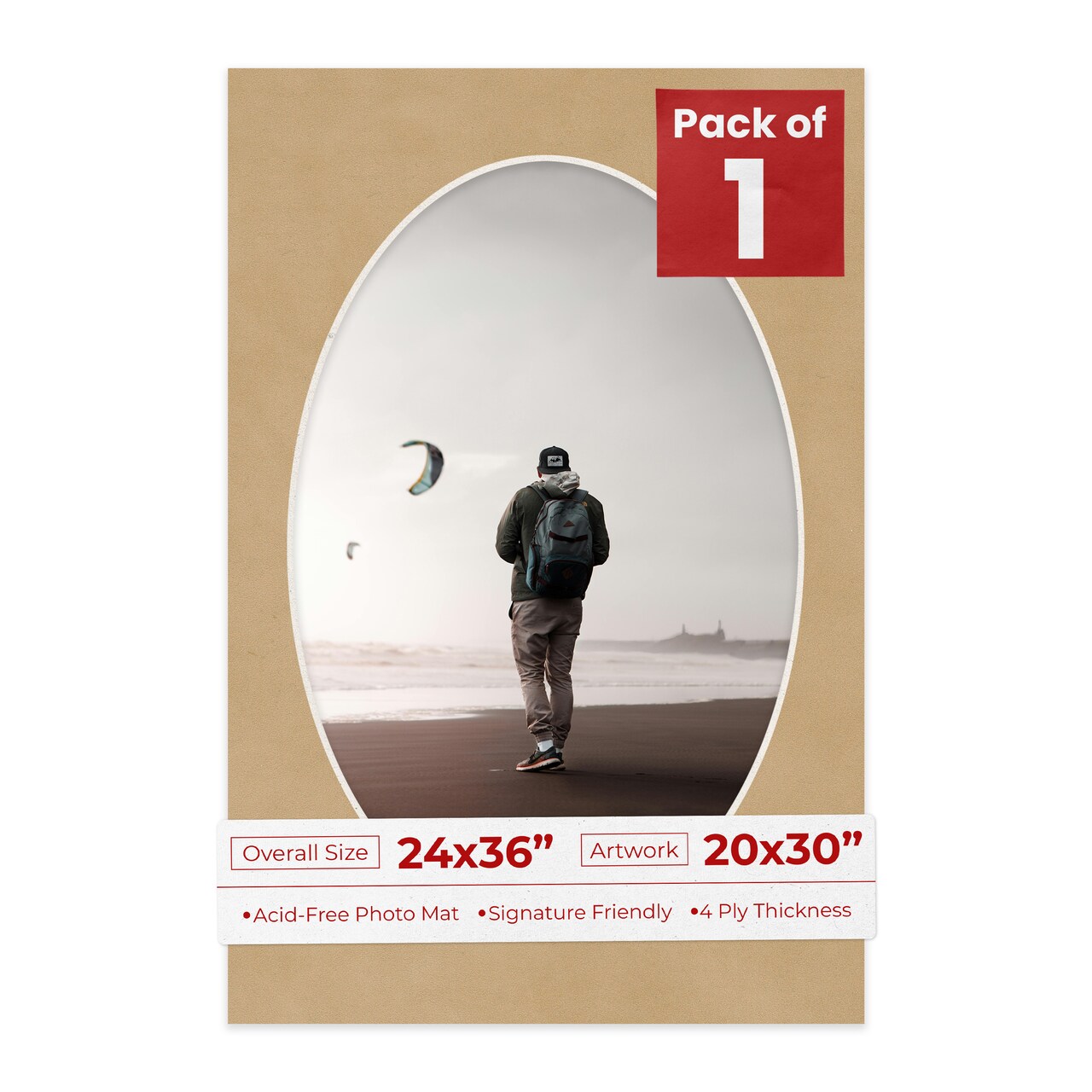 Beige Suede Mat Board for 24x36 Frames - Oval Opening for 20x30 Photos